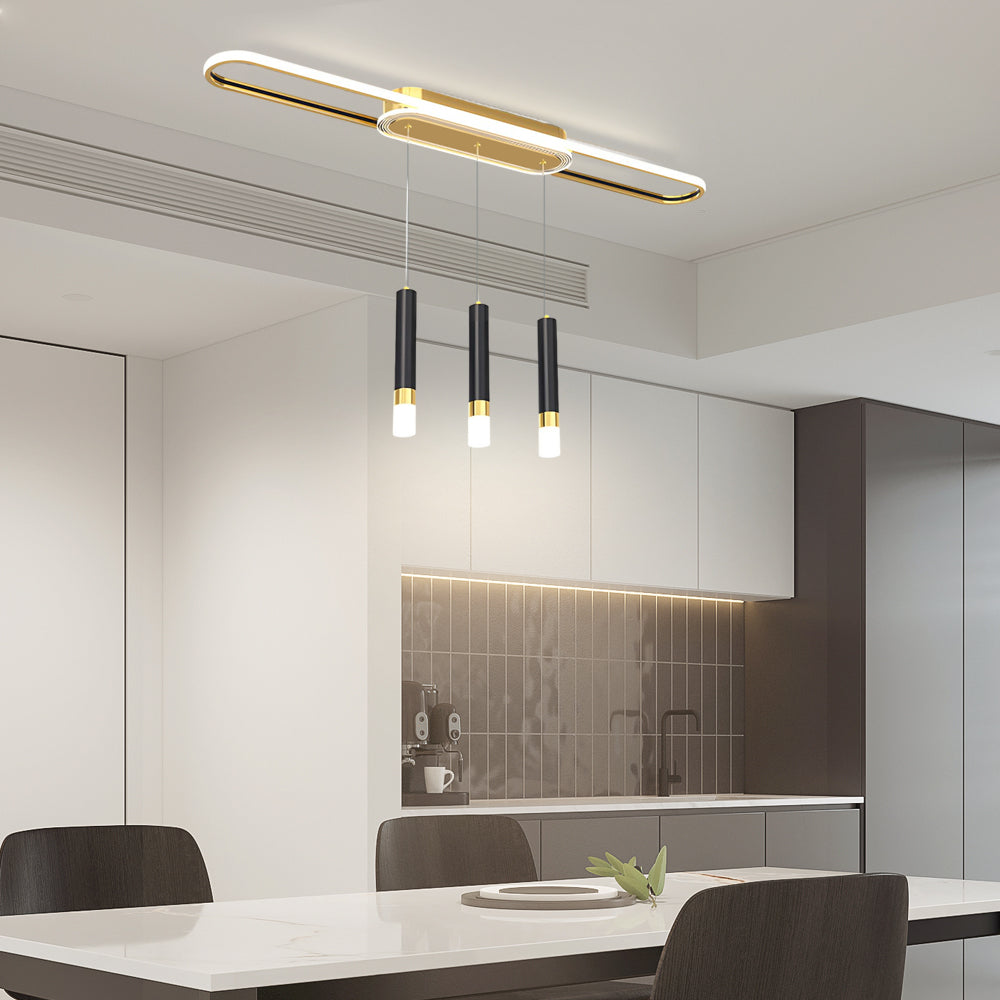 Long Circular Three Step Dimming Led Modern Ceiling Light Fixture Hanging Lamp