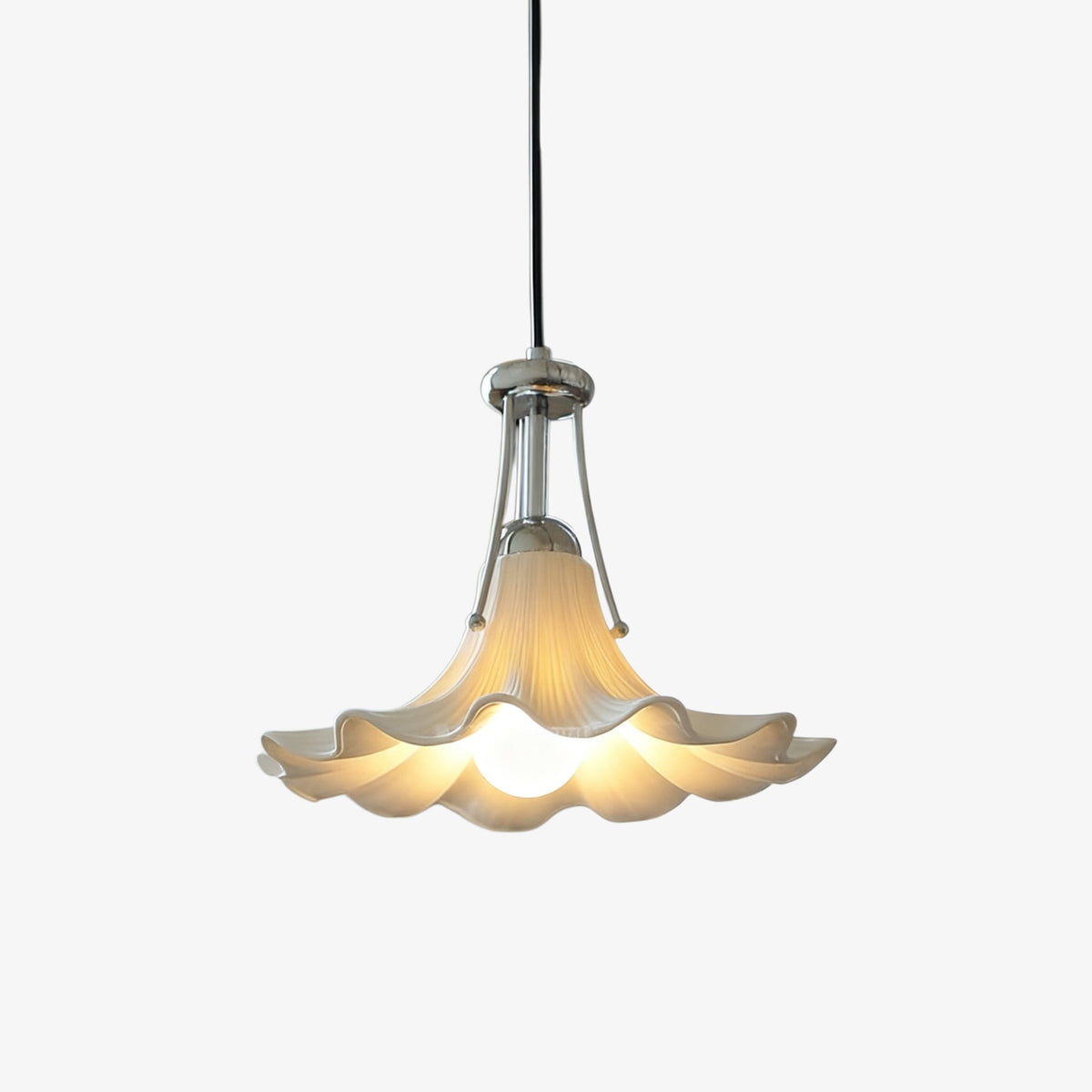 Mugena Floral Glass Pendant Light in Chrome for Dining and Living Spaces