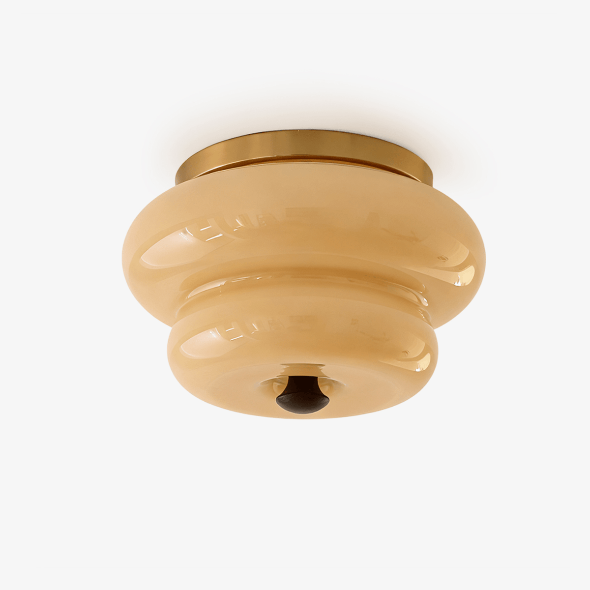 Curvaceous Flush Mount Ceiling Light with Gold Accents and Glass Shade