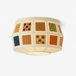 Patchwork Quilt Fabric Drum Ceiling Light for Bedroom and Living Room