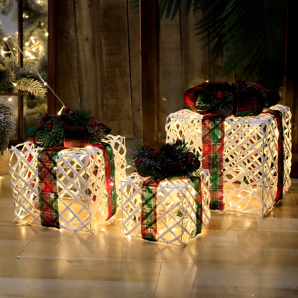Set of 3 Festive Gift Box Decorations in Modern Style for Holiday Interiors
