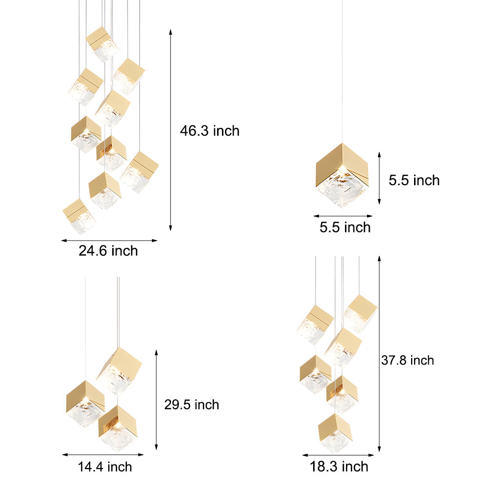 Glass Square Cube Stainless Steel Led Modern Spiral Long Chandelier