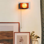 Round Square Vintage Walnut Wood Wall Lamp 1 Light With Pull Chain Switch