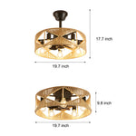 20 In Hemp Rope Woven Caged Ceiling Fan With Light And Remote 6 Speed