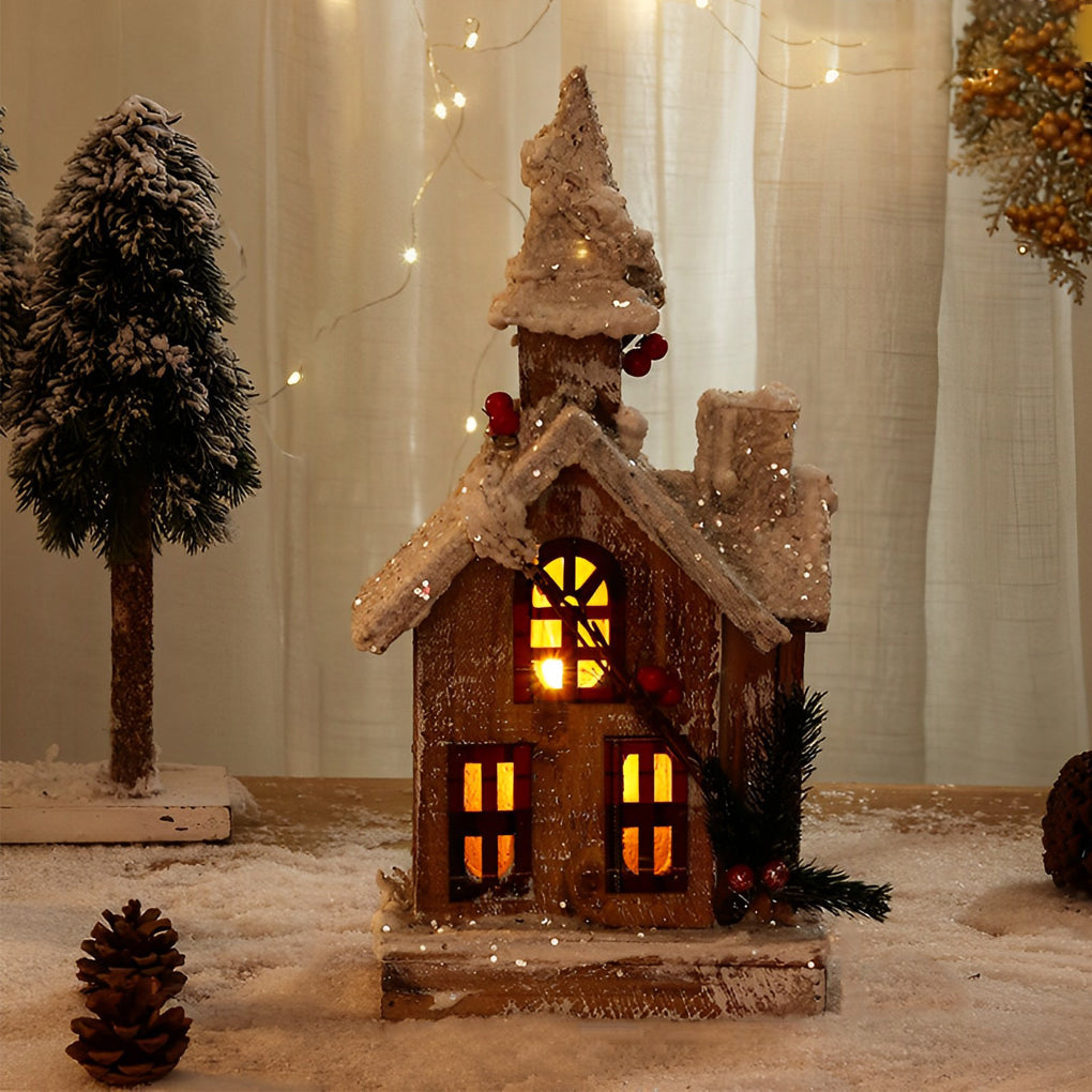 Artisan Wooden Christmas Village Houses with Warm Glow