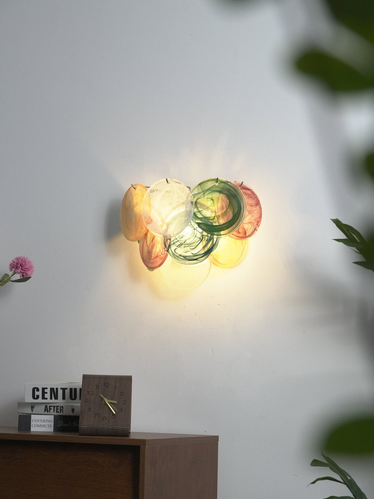 Lunaria Disc Glass Wall Sconce – Handcrafted Murano Glass, Nickel Finish