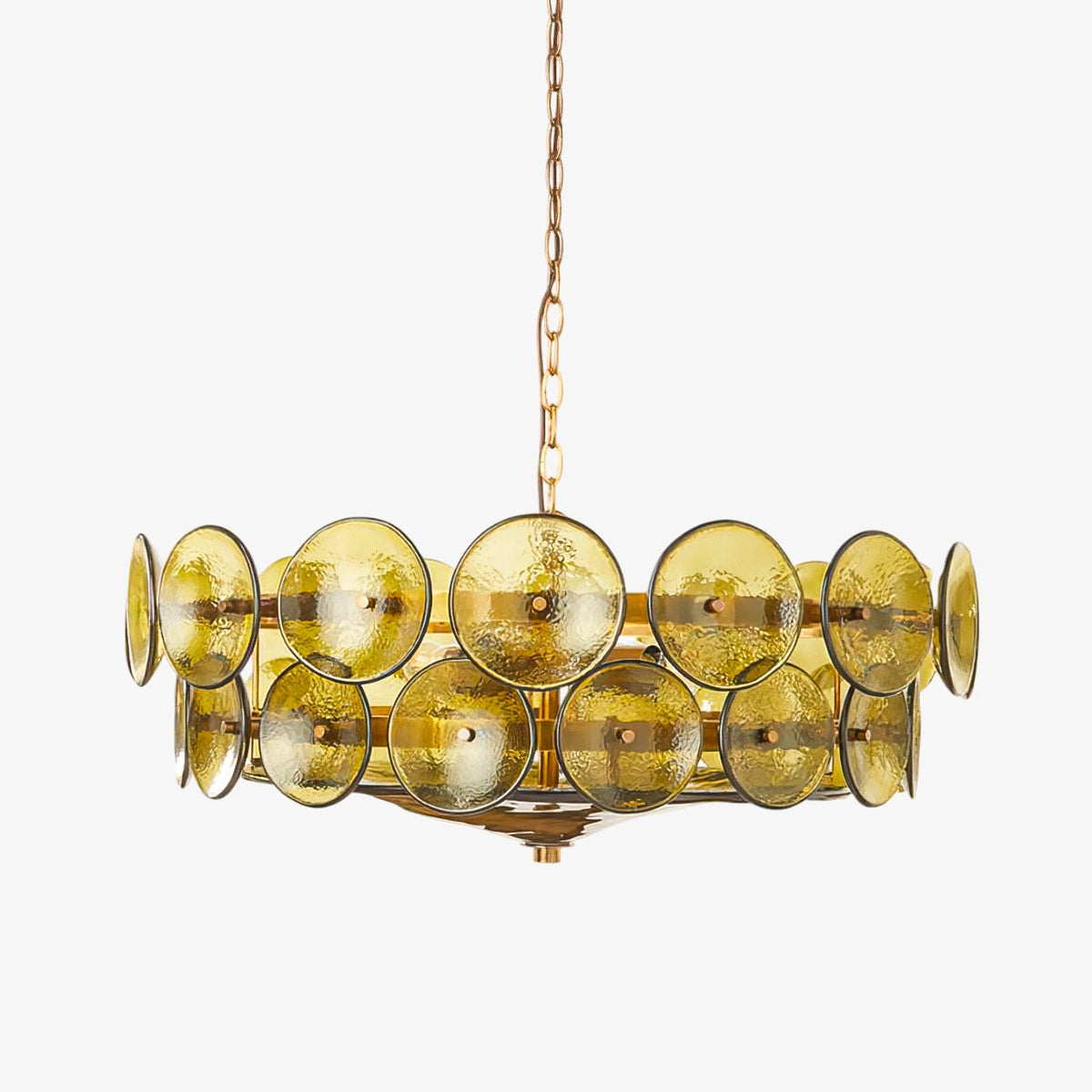 Solaris Disc Glass Chandelier – Two-Tier Gold & Murano-Style Glass Pendant