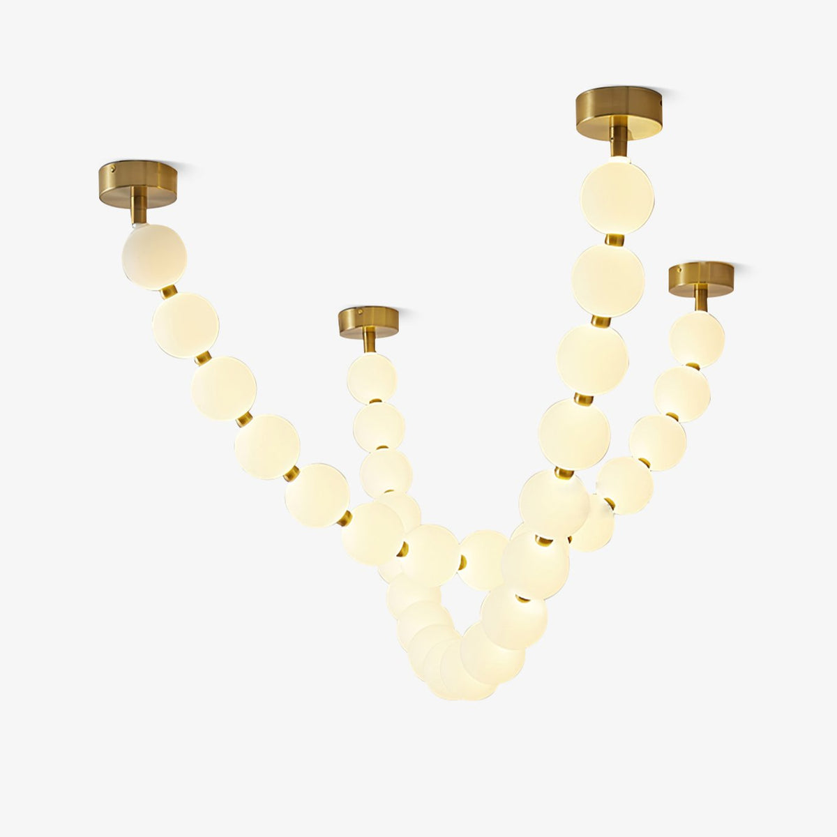 Pearl Necklace Acrylic Ball Chandelier, Modern Gold LED Pendant Light