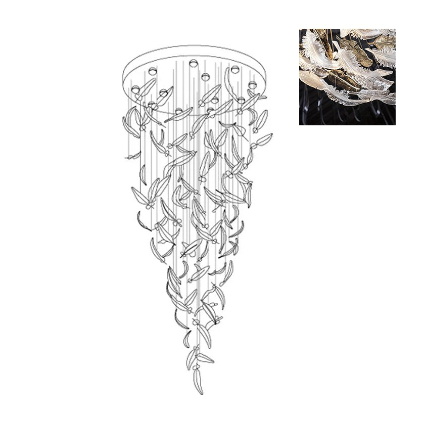 Glass Feathers Flying Chandelier — Modern LED Statement Pendant for Dining & Living Rooms