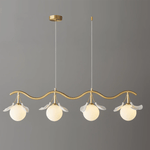 Gingko Orb Brass Chandelier with Porcelain Leaves and Glass Globes