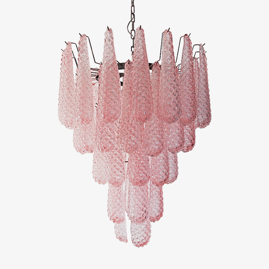 Pink Murano Glass Droplet Chandelier for Dining Room and Living Room