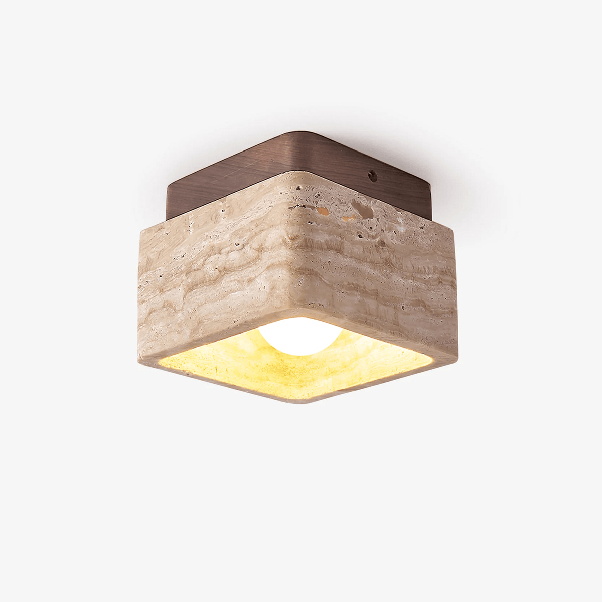 Terra Block Travertine Ceiling Light in Walnut Wood Finish