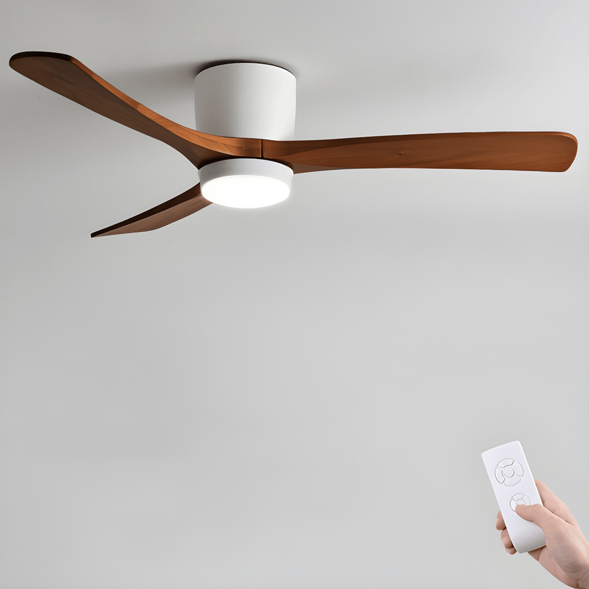 Nordic Wood Ceiling Fan with LED Light – Modern Flush Mount for Living Spaces