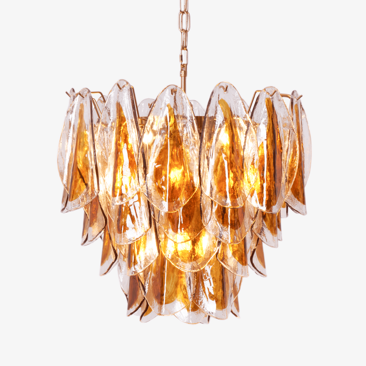 Solviva Glass Chandelier – Modern Amber Leaf Pendant Light