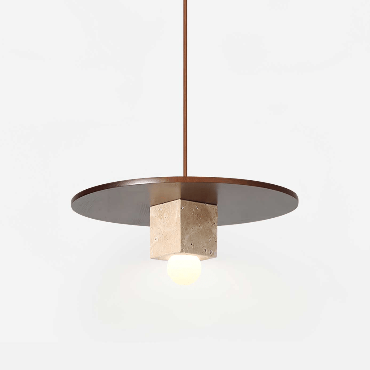Tondo Travertine Disc Pendant Light in Walnut and Stone