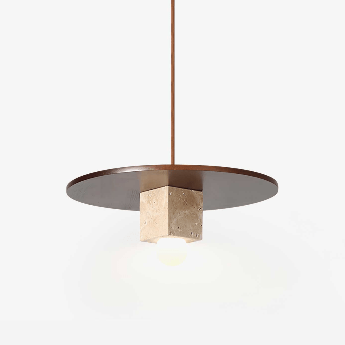 Tondo Travertine Disc Pendant Light in Walnut and Stone
