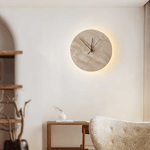 Travertine Wall Sconce with Integrated Clock – Modern Stone LED Wall Light