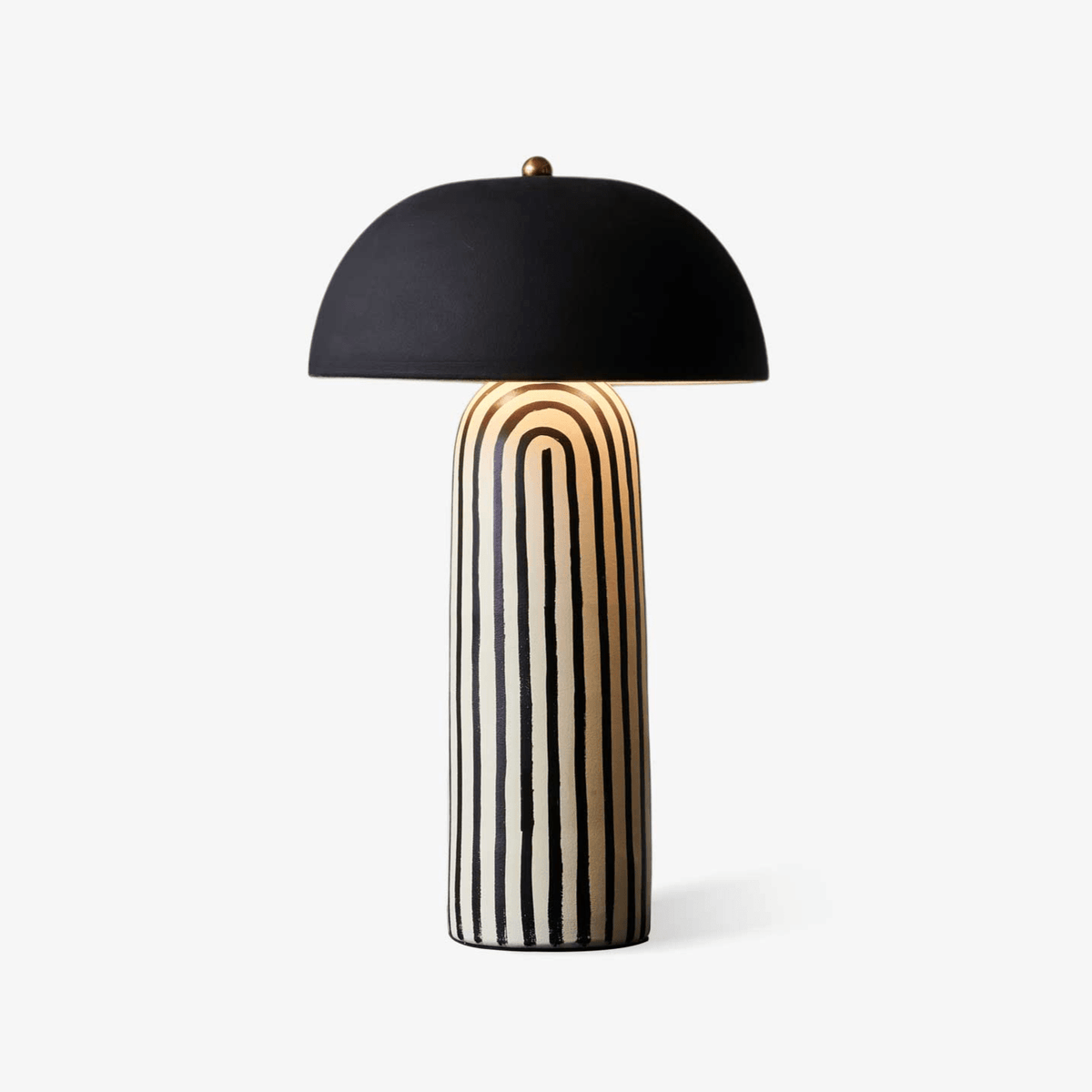Stria Table Lamp – Hand-Painted Ceramic & Matte Black Dome Shade