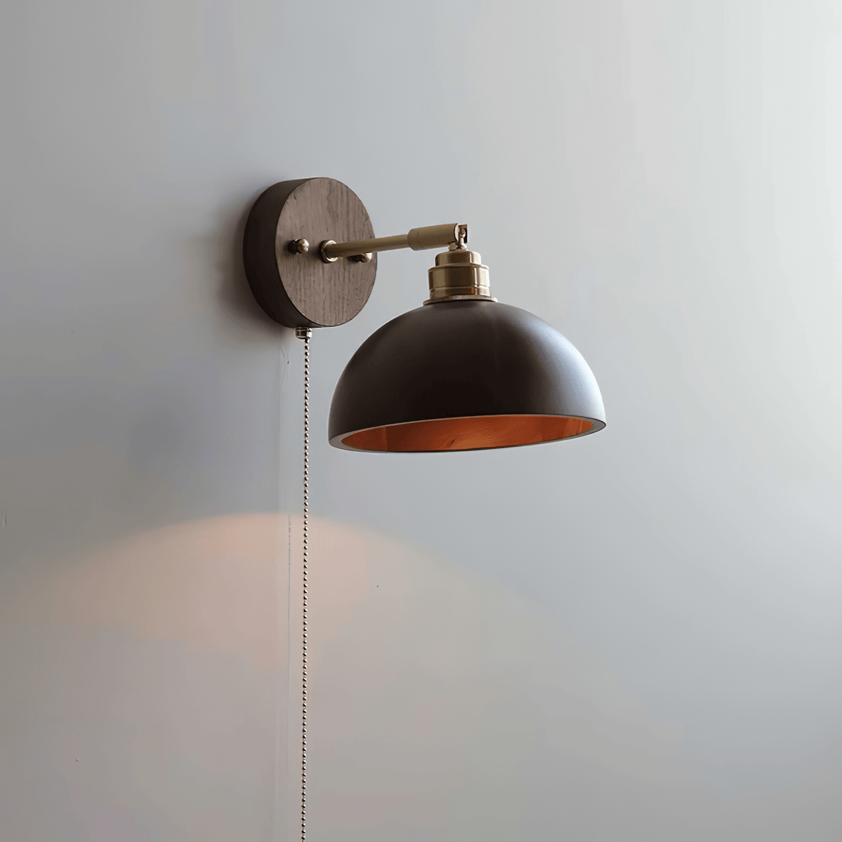 Rhett Wall Sconce with Pull Chain in Brass and Walnut