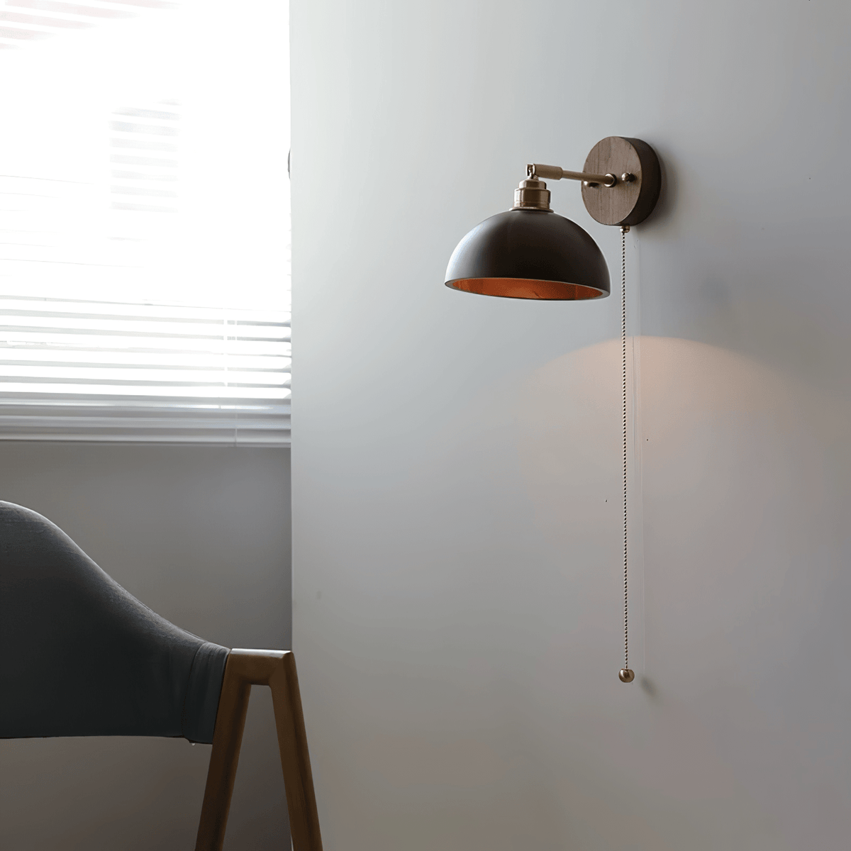 Rhett Wall Sconce with Pull Chain in Brass and Walnut