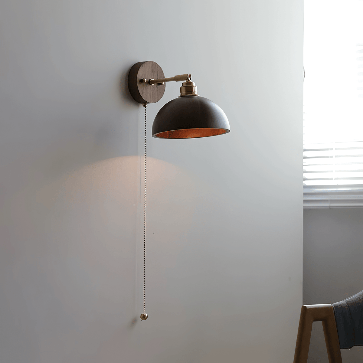 Rhett Wall Sconce with Pull Chain in Brass and Walnut