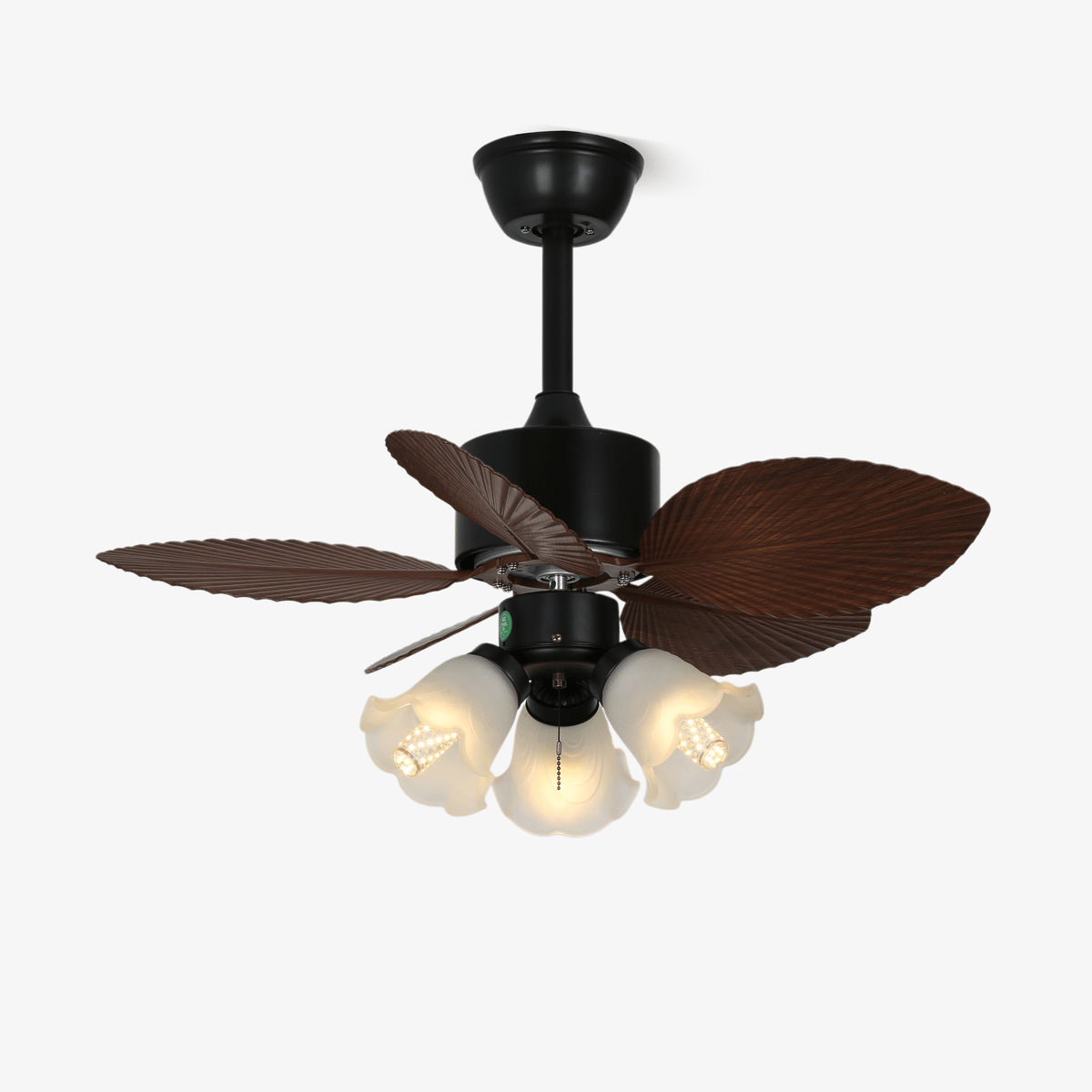 Floriva Blossom Ceiling Fan with LED Light, Walnut Wood Blades