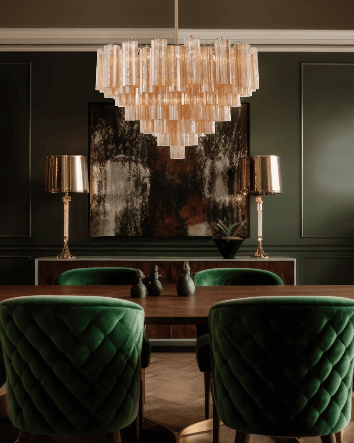 Virella Glass Chandelier — Five-Tier Tronchi Glass in Brass