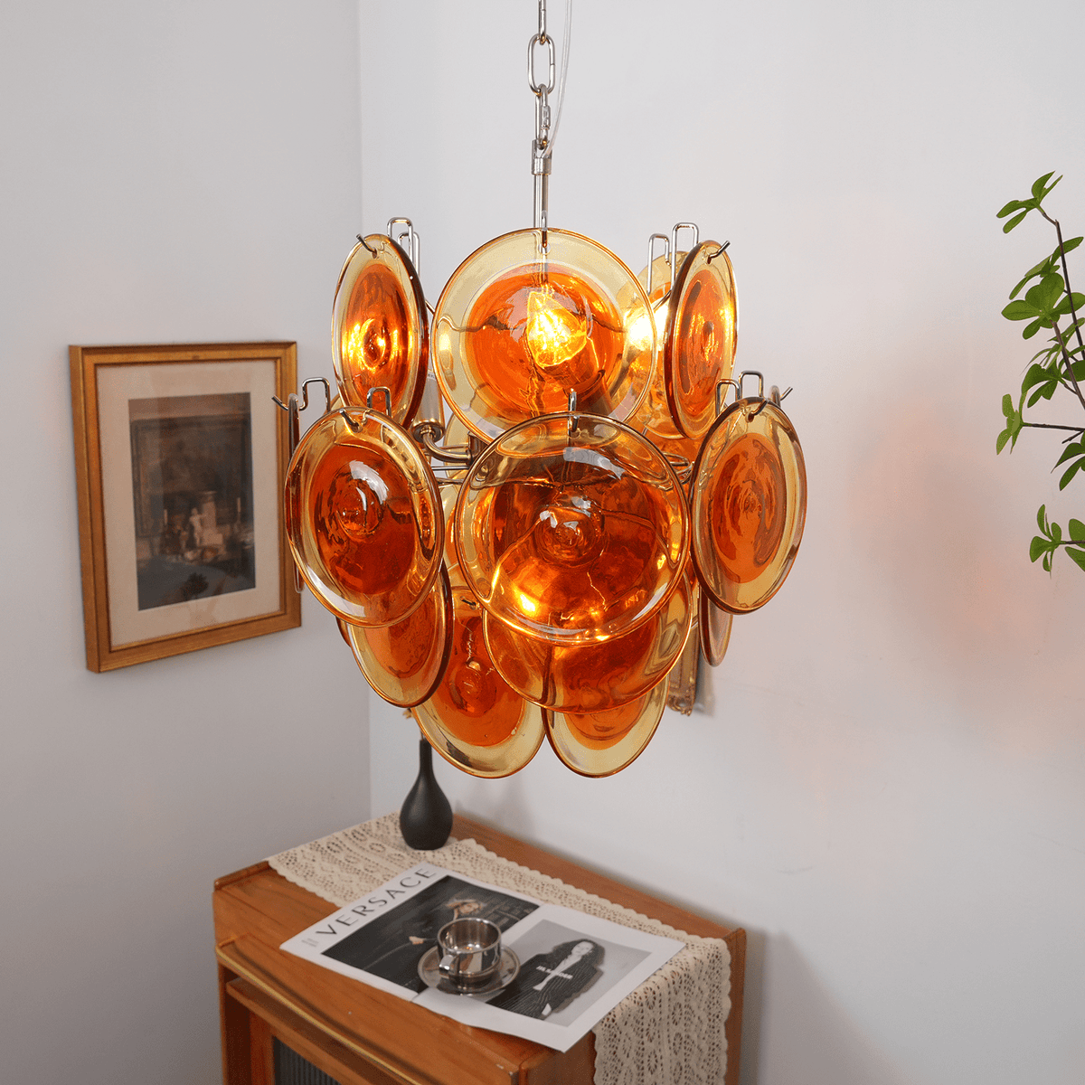 Aurelia Orange Glass Disc Chandelier – Modern Designer Pendant Light