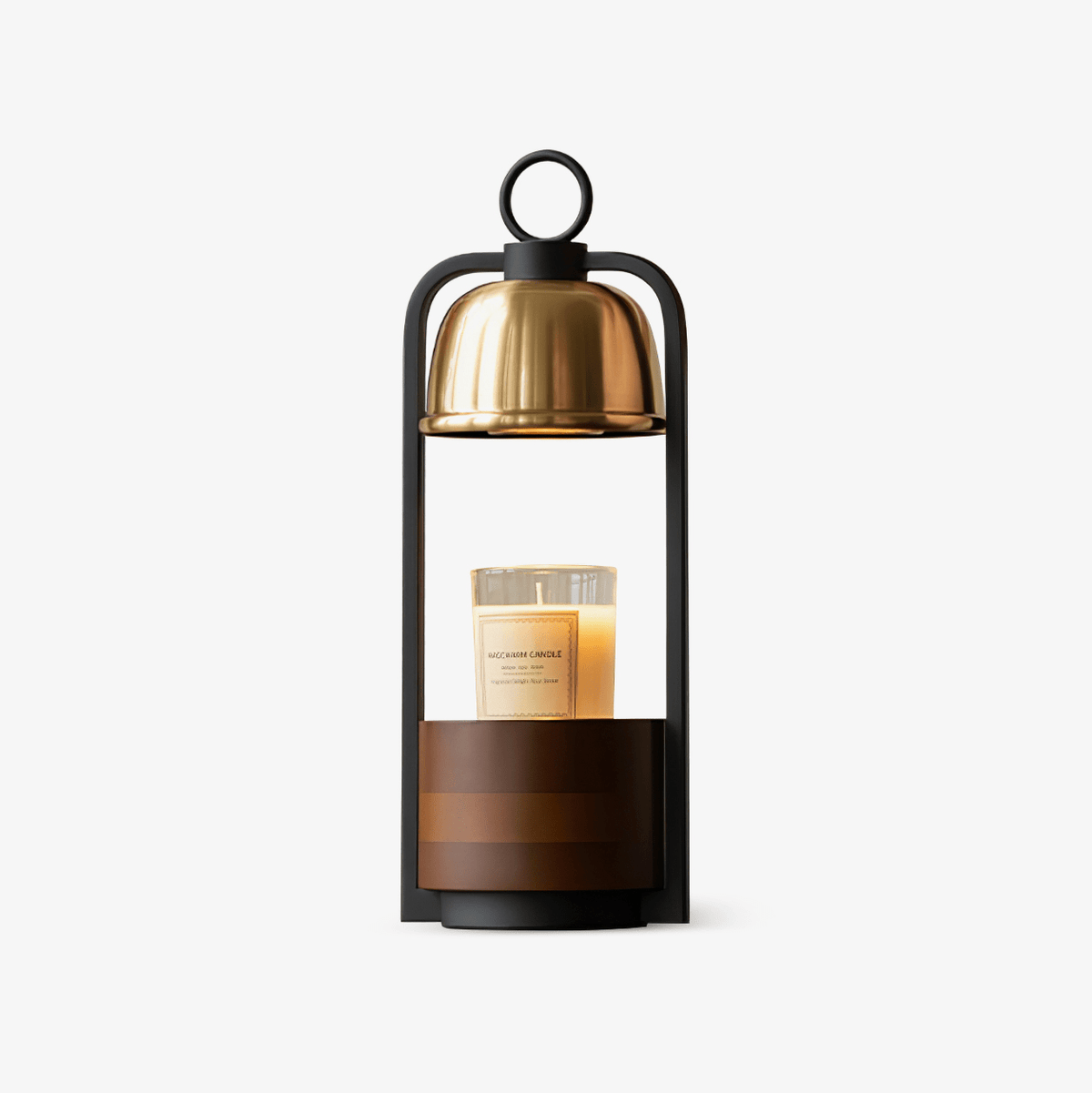 Lunara Candle Warmer Lamp – Brass & Walnut Table Light