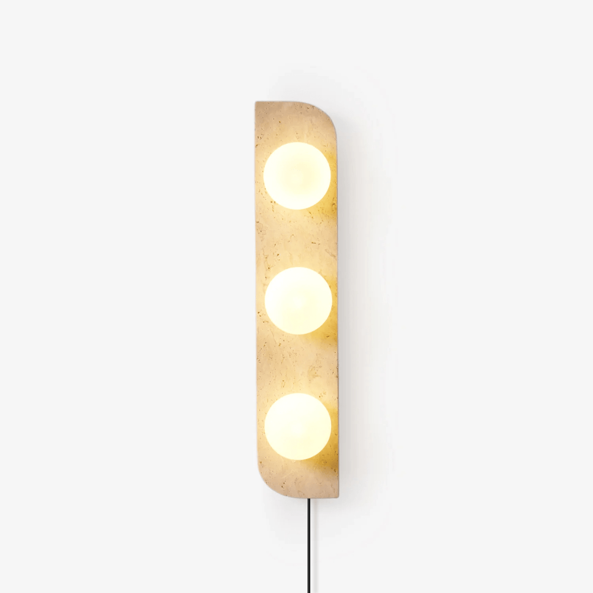 Elysian Travertine Plug-in Wall Sconce with Glass Globes