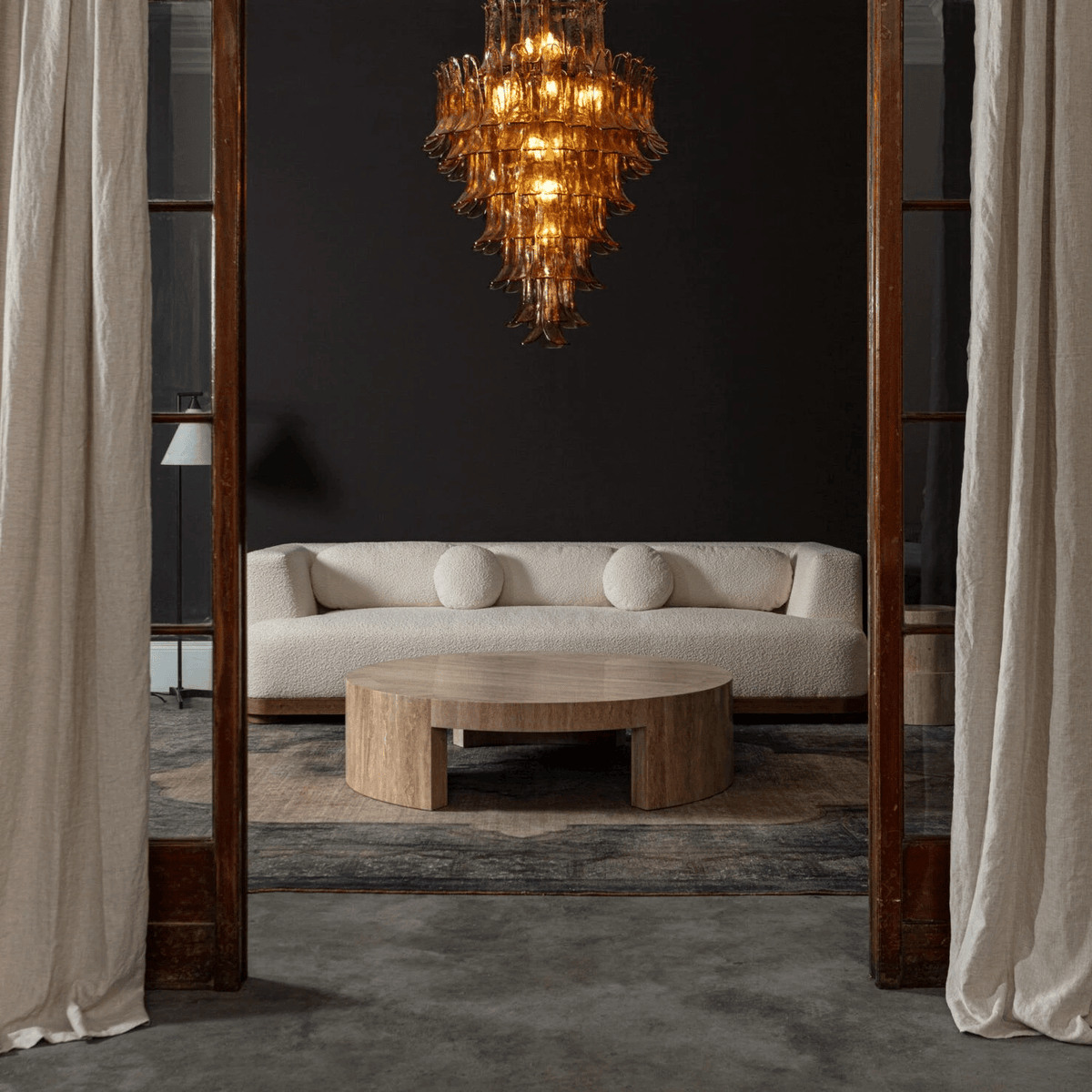 Amber Petalo Chandelier – Modern Brass & Glass Pendant Light