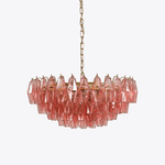 Pink Faceted Glass Drop Chandelier in Polished Gold