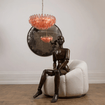 Pink Faceted Glass Drop Chandelier in Polished Gold