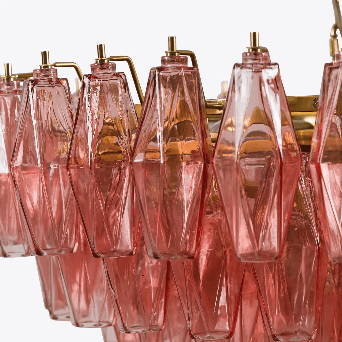 Pink Faceted Glass Drop Chandelier in Polished Gold