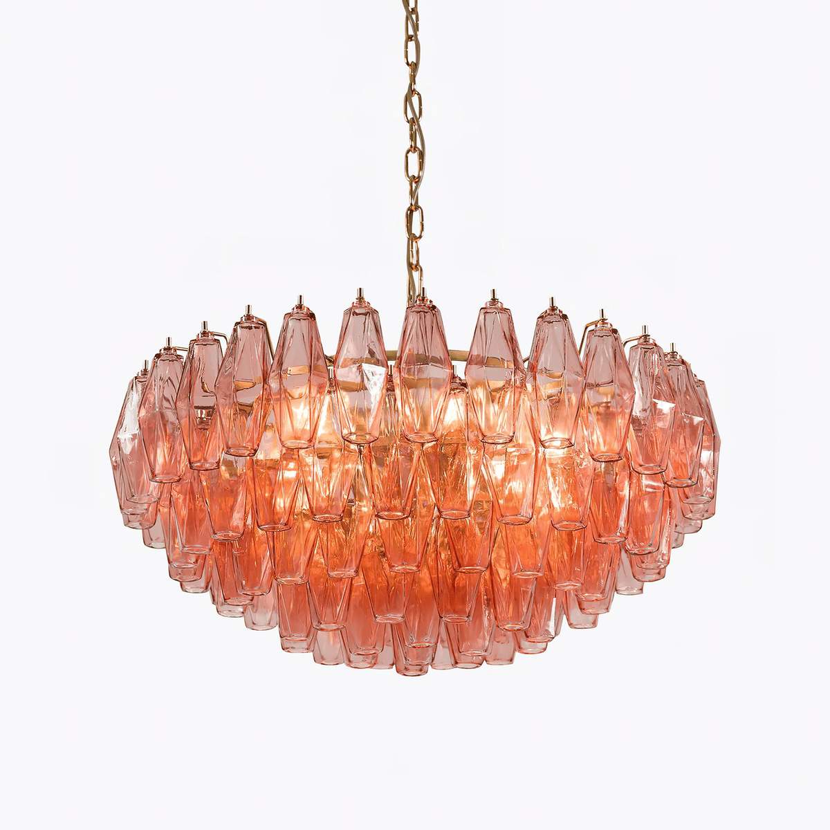 Pink Faceted Glass Drop Chandelier in Polished Gold