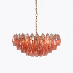 Pink Faceted Glass Drop Chandelier in Polished Gold