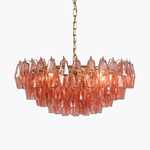Pink Faceted Glass Drop Chandelier in Polished Gold