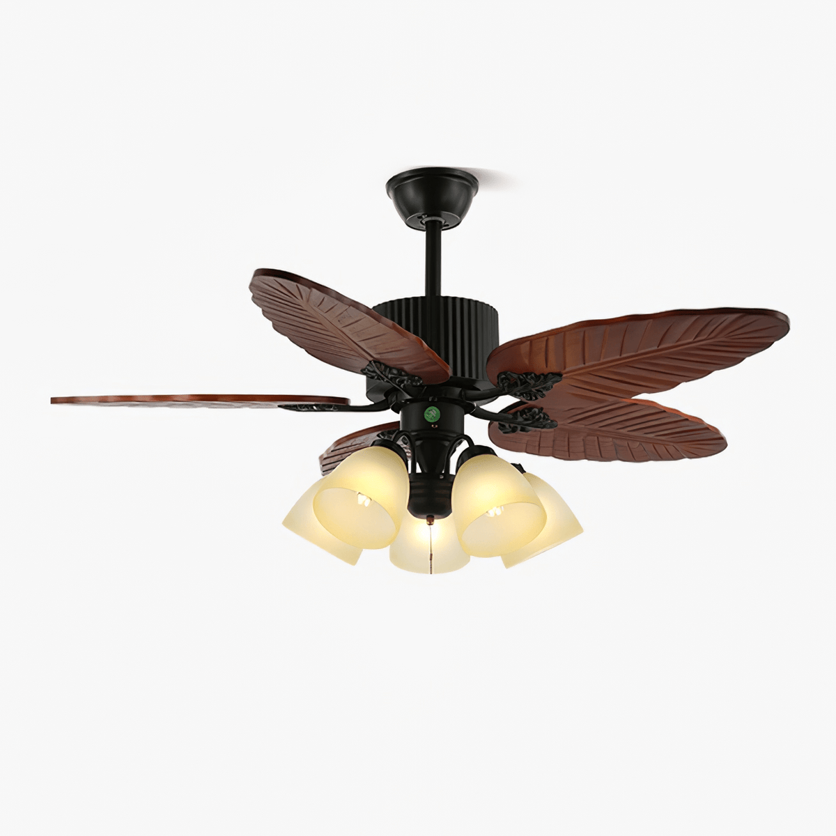 Banana Leaf Wood Ceiling Fan with Integrated LED Light for Tropical Interiors