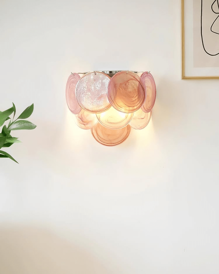 Lunaria Disc Glass Wall Sconce – Handcrafted Murano Glass, Nickel Finish