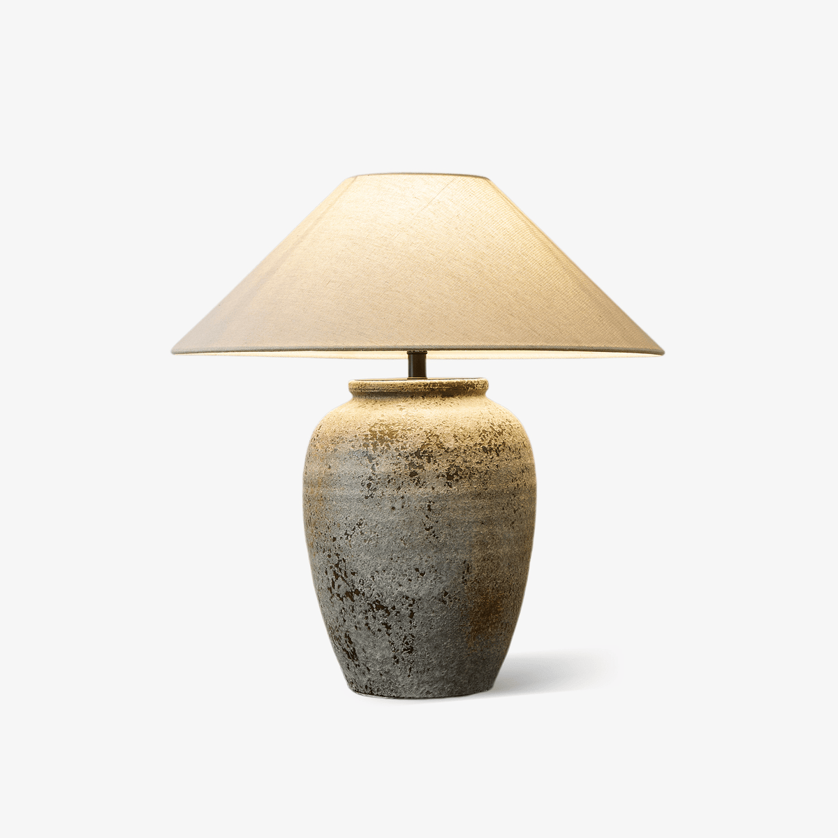 Tavira Aged Stone Ceramic Table Lamp with Natural Linen Shade