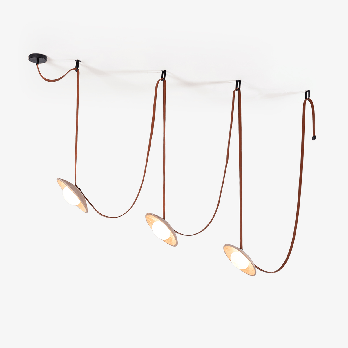 Lasso Stone Pendant Light — Sculptural Travertine & Leather Hanging Lamp