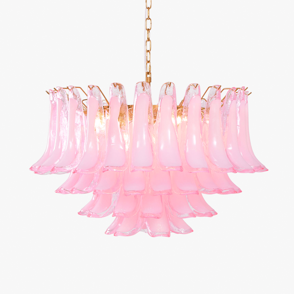 Fiora Pink Glass Chandelier – 17-Light Tiered Murano-Style Pendant for Dining Room & Living Room