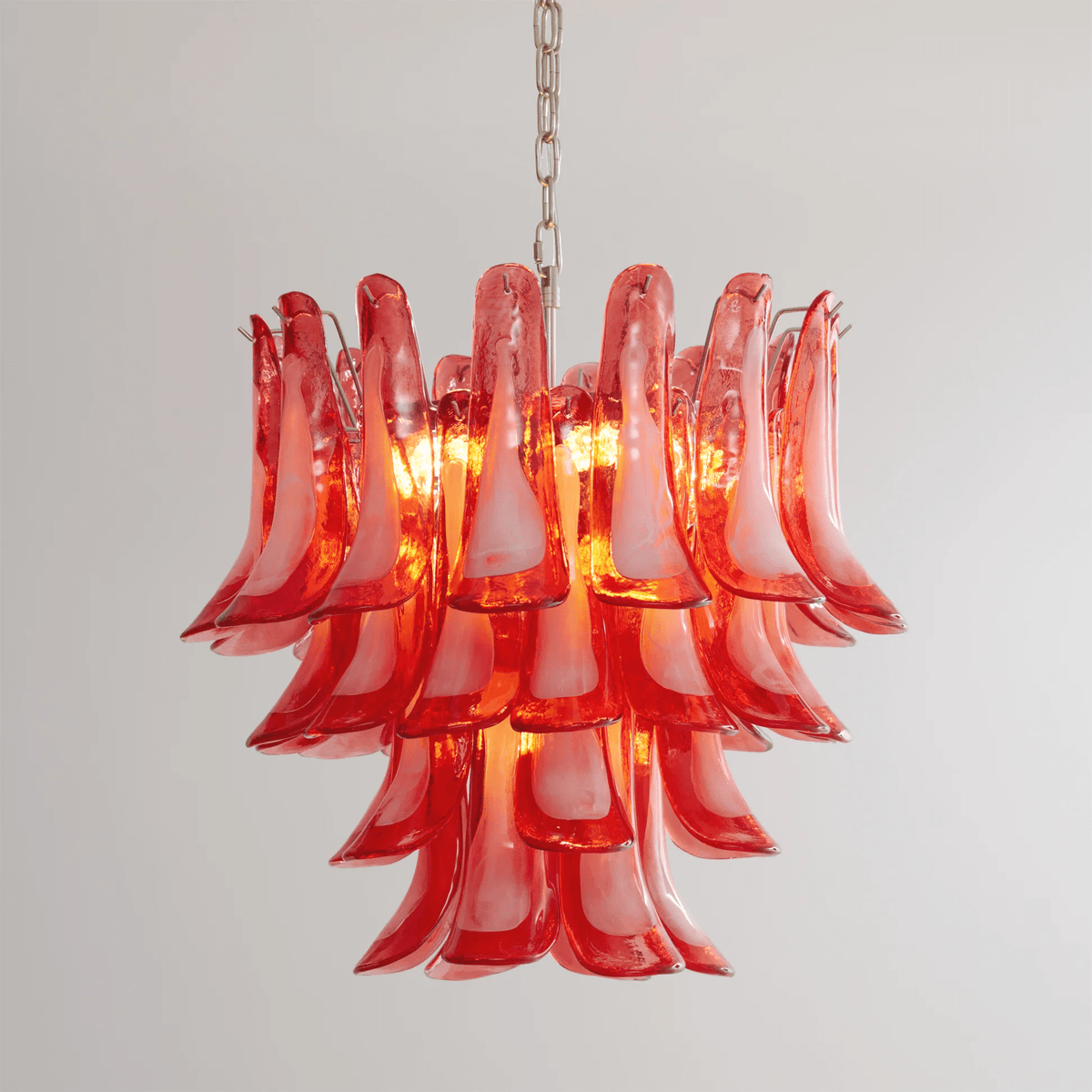 Crimson Glass Petals Chandelier – Murano Style Modern Chandelier for Dining Room and Living Room