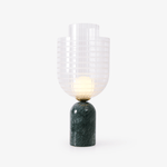 Striara Sculptural Table Lamp with Green Marble Base and Striped Glass Shade