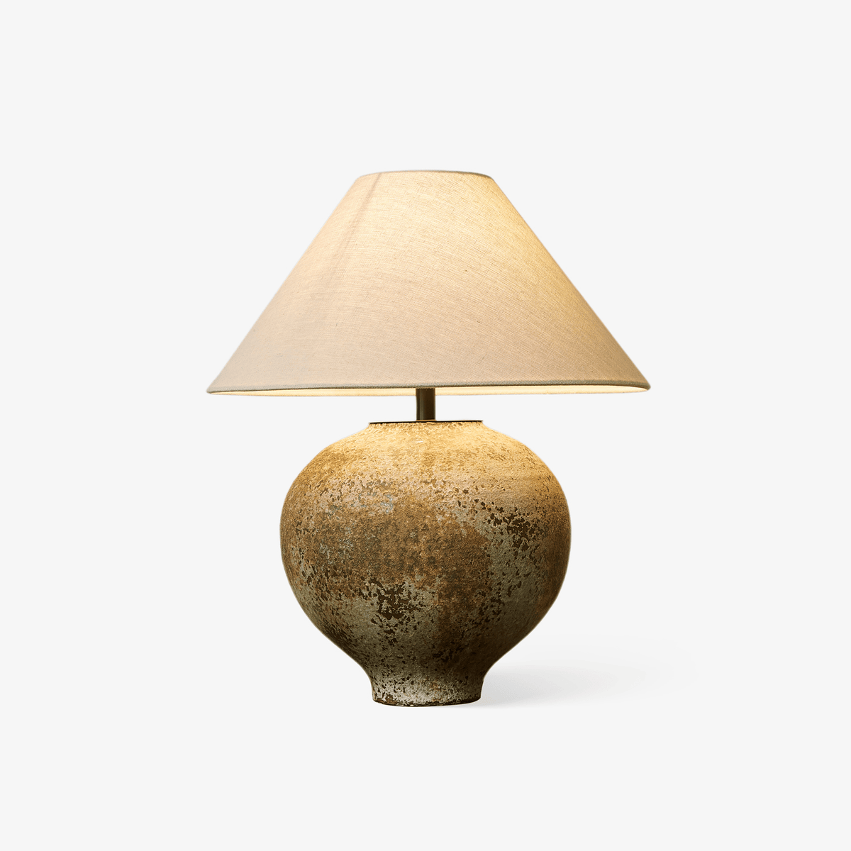 Ferrosia Ceramic Table Lamp with Brass Stem and Beige Fabric Shade