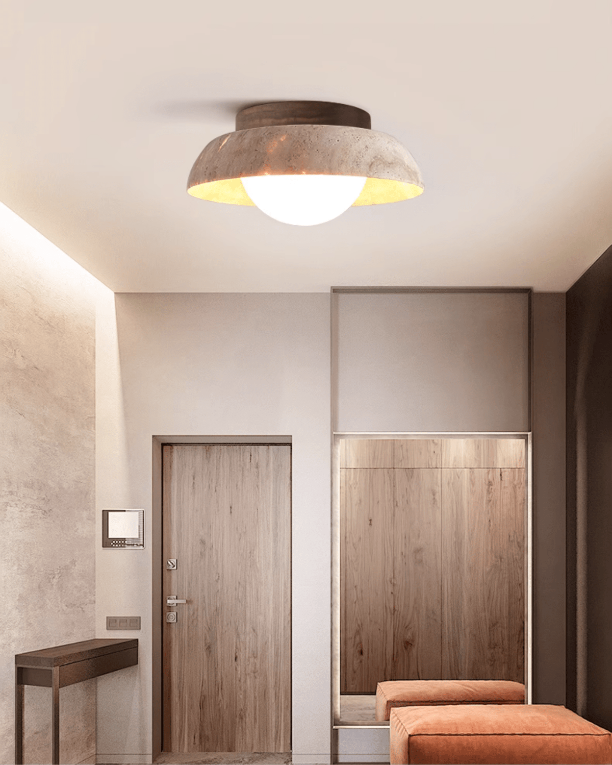 Caelo Travertine Dome LED Ceiling Light – Modern Flush Mount for Bedroom & Living Room