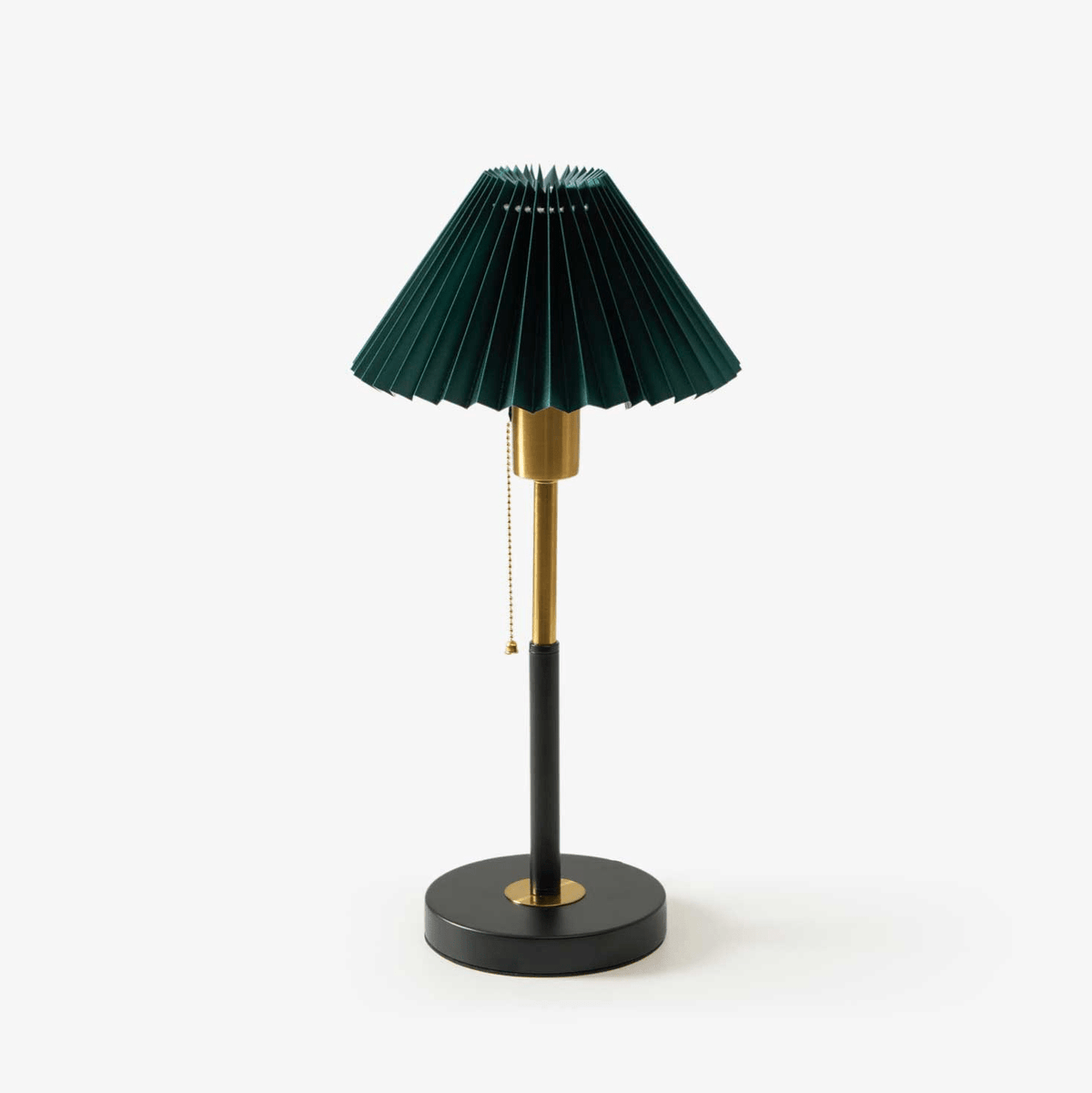 Lumi Pleated Table Lamp – Velvet Shade, Brass & Black Metal Base