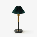 Lumi Pleated Table Lamp – Velvet Shade, Brass & Black Metal Base