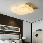 Square Alabaster Ceiling Light – Modern Flush Mount with Brass Accents