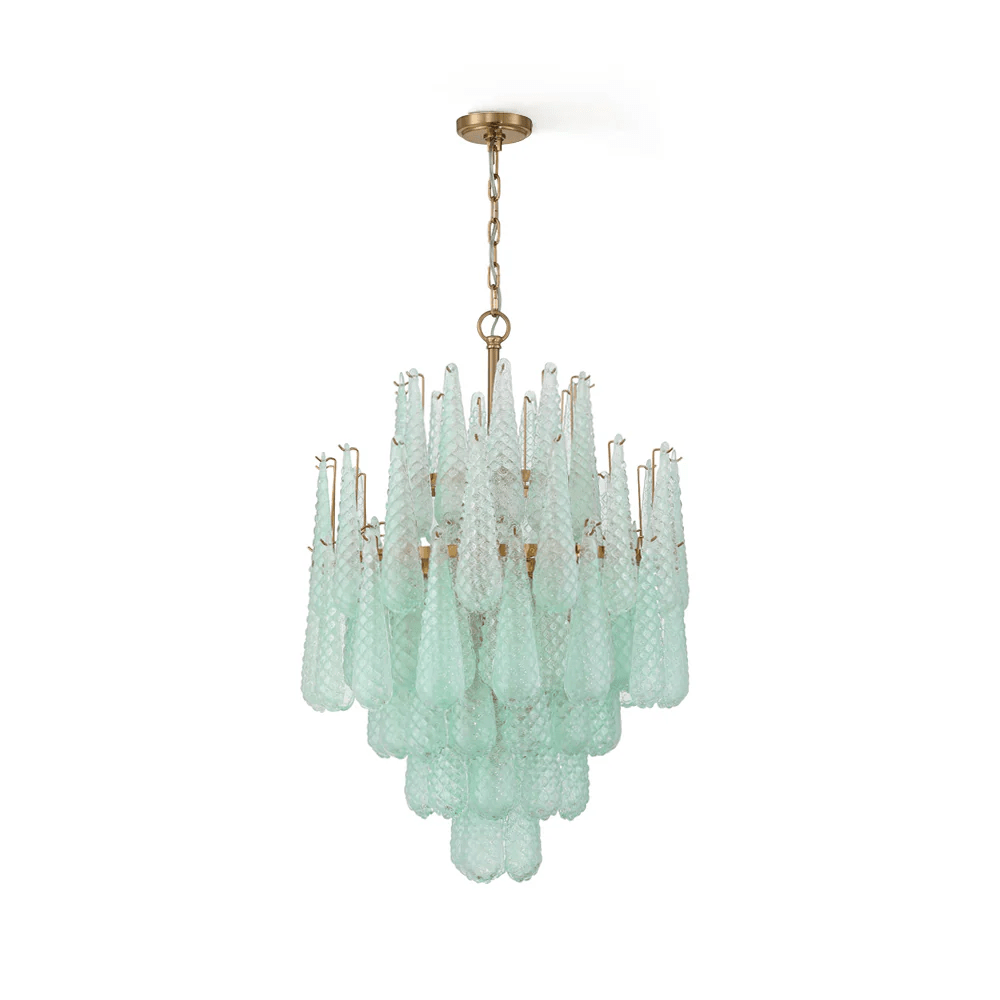 Ollie Drop Chandelier — Textured Glass Teardrop Pendant Light in Gold